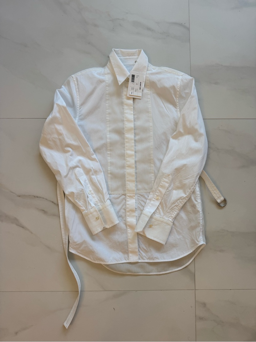 Helmut Lang White Pleated-Front Poplin Button-Down Shirt